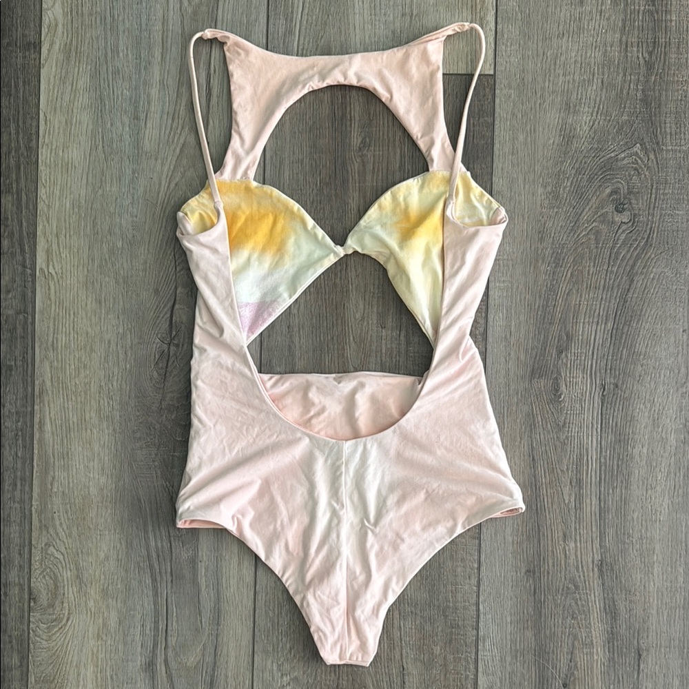 Boys + arrows Free People Pink and Yellow Cut-Out One Piece Swimsuit - Picture 2 of 6